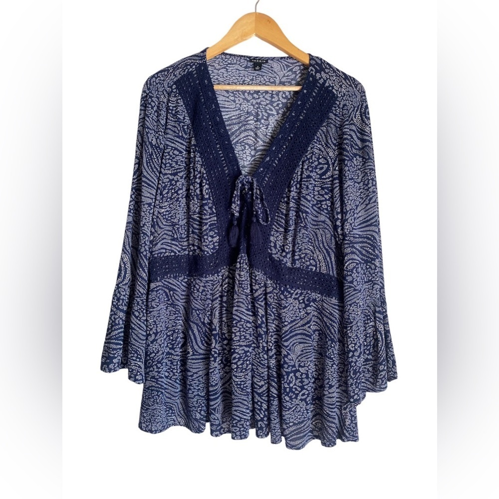 Torrid Lace-Up Babydoll Top Crinkle Gauze Animal Navy women’s Plus Size 2X - Picture 4 of 9